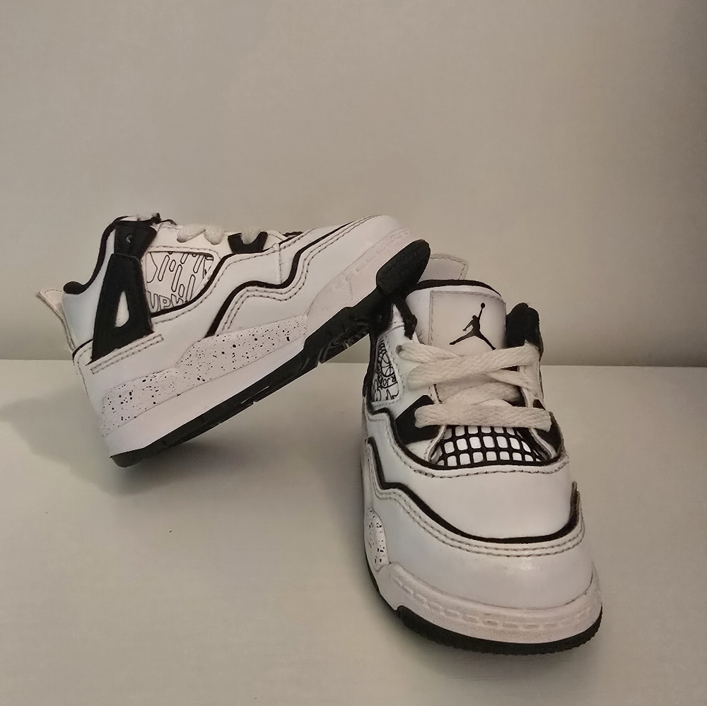 Nike Air Jordan 4 IV Retro TD DIY Black White DC4102-100 Kids Shoes size 8c